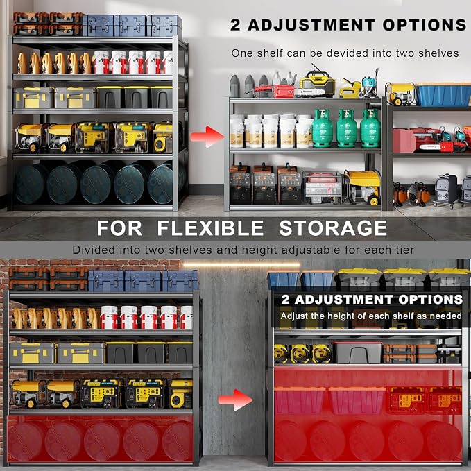 65" W Heavy Duty Garage Shelving, 5 Tier Metal Shelving Unit, Adjustable - Image 4