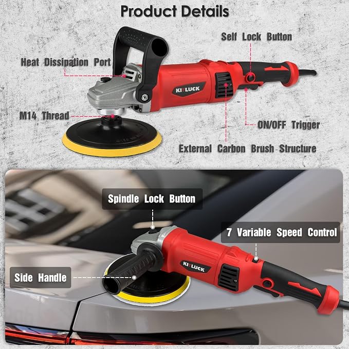 KITLUCK Buffer Polisher, 12Amp 6″/7″ Rotary Polisher - Image 2