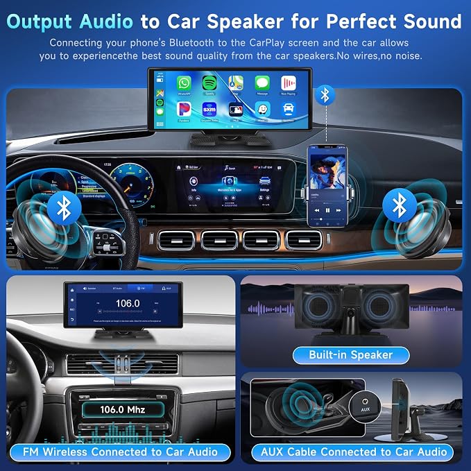 Podofo 10.26" Touchscreen Wireless Carplay Portable Car Stereo Android Auto - Image 5