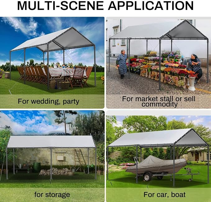 Grezone 10 x 20ft Heavy Duty Carport, Portable Car Tent Garage, All Season UV - Image 4