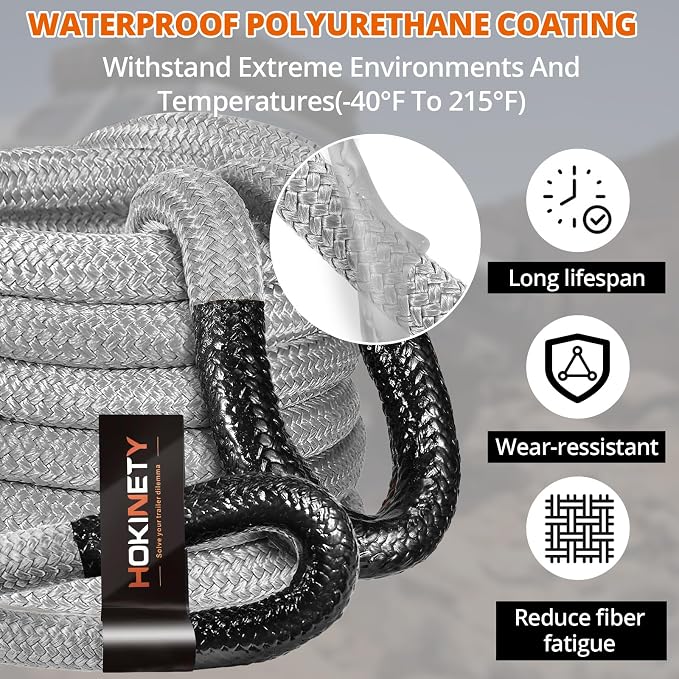 Kinetic Recovery Tow Rope 1-1/8" x20ft Offroad Snatch Strap 48000lbs Heavy Duty - Image 3