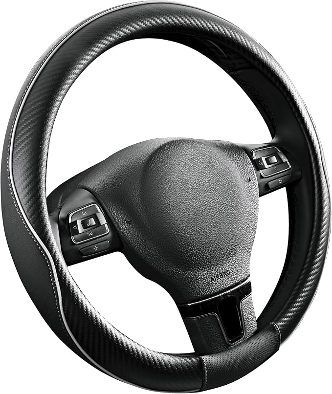 PIC AUTO Steering Wheel Cover, Sports Carbon Fiber and Super Breathable Leather - Image 2