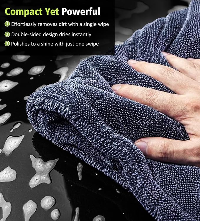 2-Pack Car Drying Towels, 1400 GSM High Absorbent Edgeless Streak Free Car Wash - Image 3