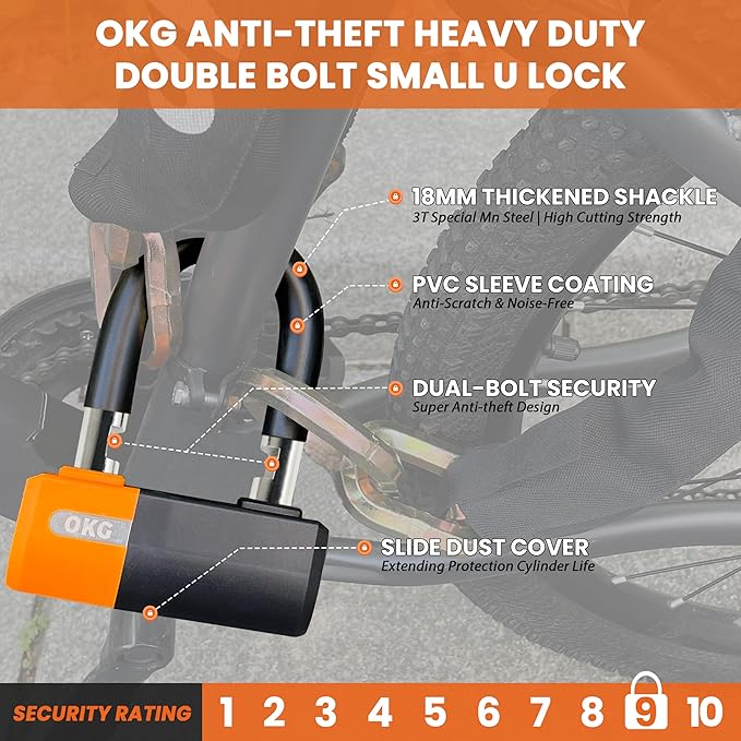 OKG Heavy Duty Small U Lock – 18mm Anti-Cut Manganese Alloy Steel U-Shackle | - Image 5
