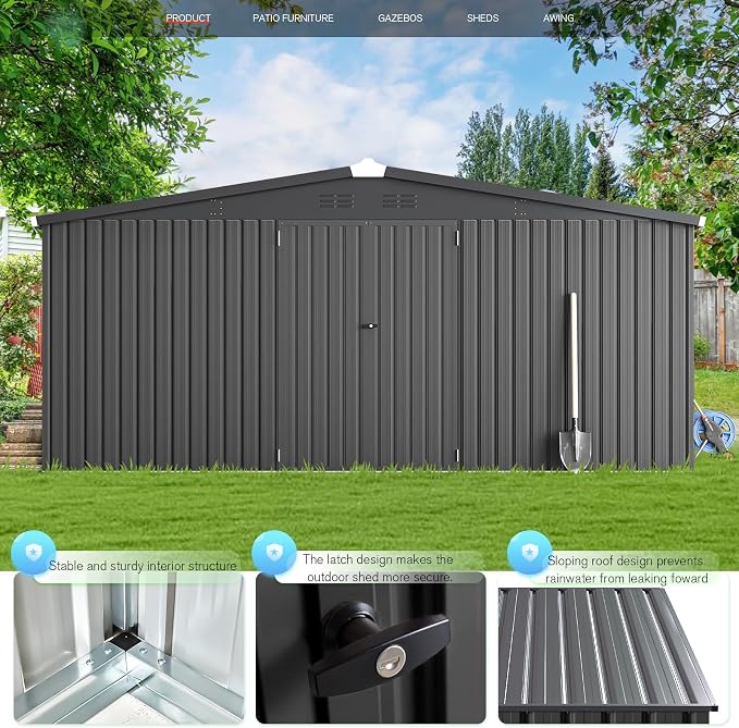 AECOJOY Shed 14' x 12' Storage Shed, Outdoor Metal Storage Sheds & Outdoor - Image 3