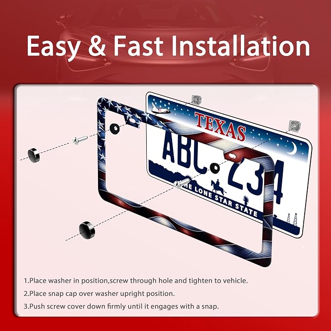 Vintage American Flag License Plate Frame Patriotic License Plate Holder Cars - Image 3