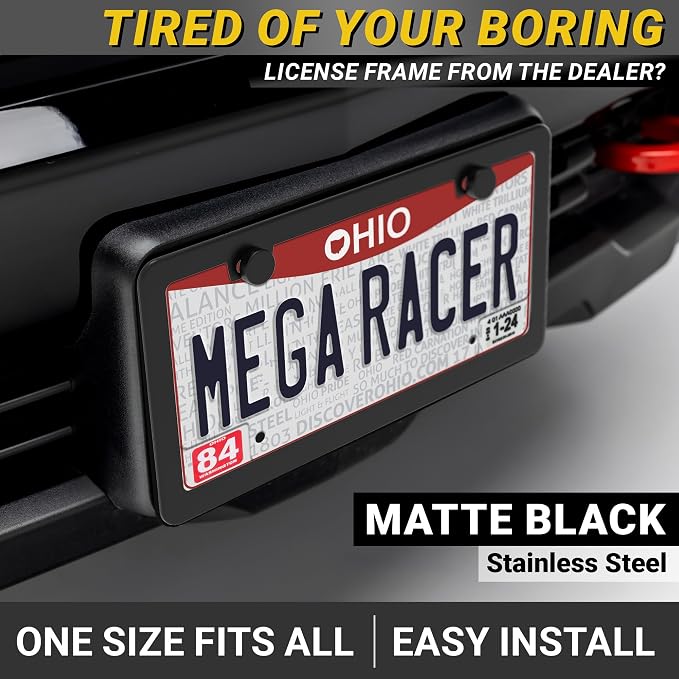 Premium Slim Matte Black License Plate Frames – 2 Pack, Rust-Free Stainless - Image 2