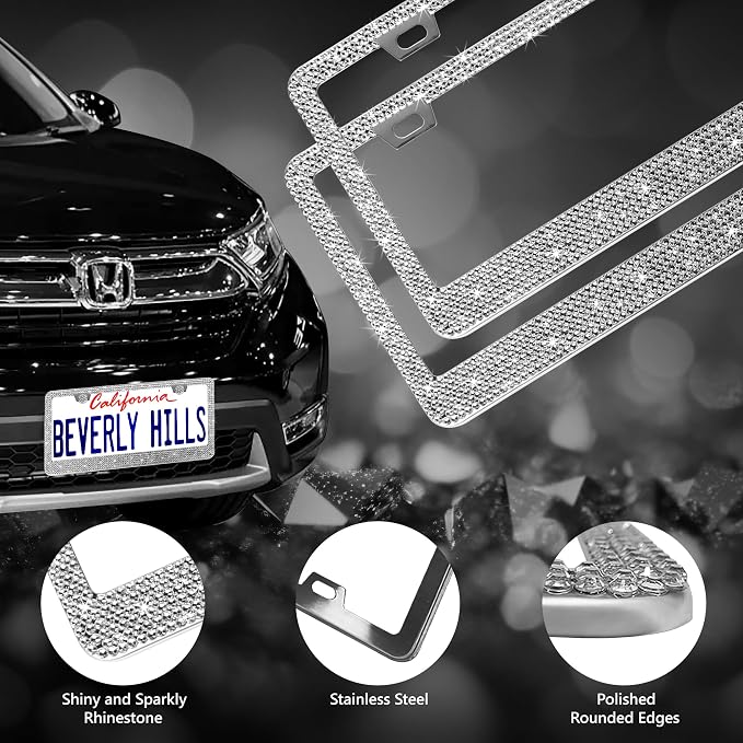 2 Pack Silver Bling License Plate Frames - Image 3