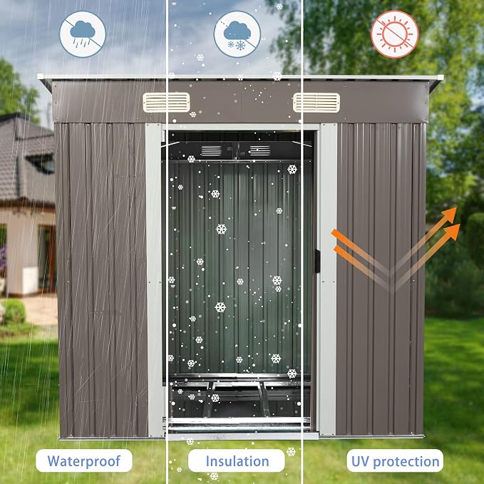 6 x 4 FT Outdoor Storage Shed, Metal Anti-Corrosion Utility Tool House - Image 5