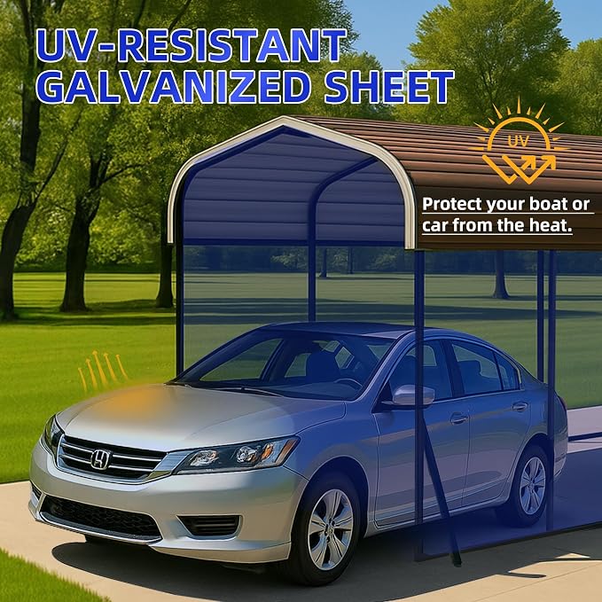 12x20 Metal Carport with Base Fixings Heavy Duty Garage Outdoor Chrome Plated - Image 6