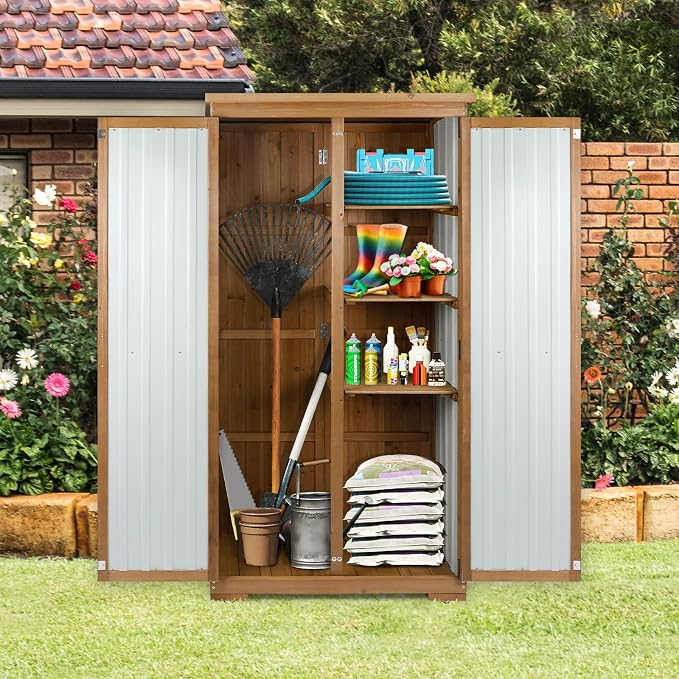 Outdoor Storage Cabinet Wood & Metal - Image 9