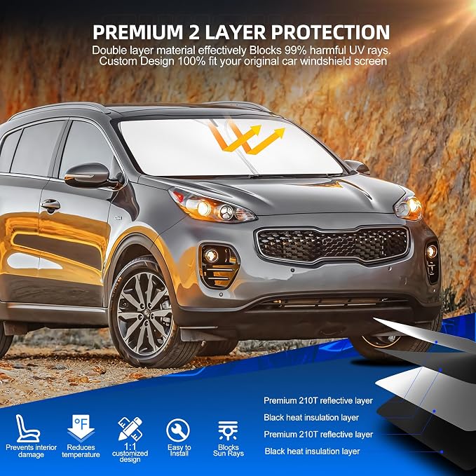 Windshield Sun Shade for Kia Sportage 2018-2022 Foldable Sunshade Custom Fit - Image 3