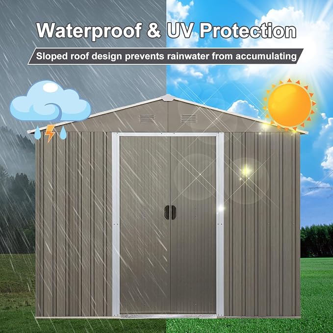 8x10 FT Outdoor Storage Shed, Metal Garden Shed - Image 8