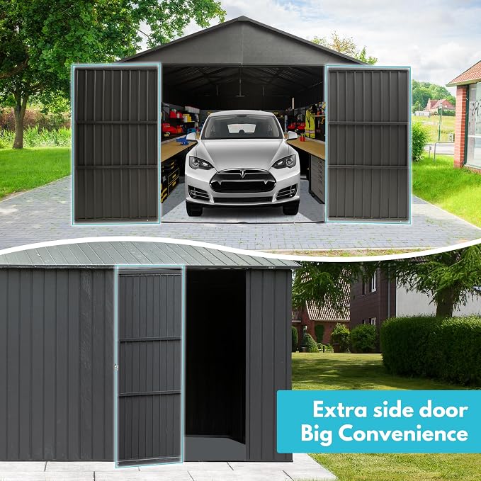 Domi 12'x15' Metal Garage Shed, Heavy Duty Outdoor Steel Carport - Image 9