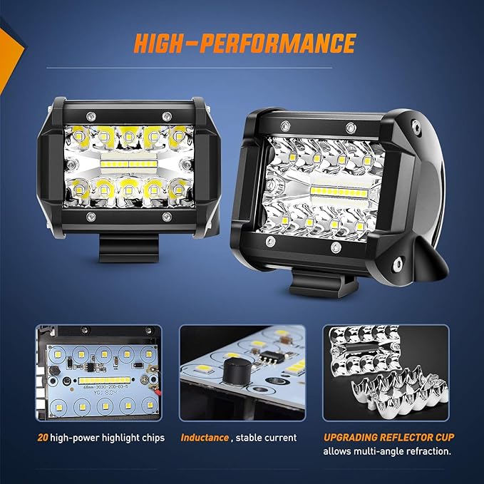 Nilight LED Light Bar 2PCS 60W 4 Inch Flood Spot Combo LED Work Light Pods - Image 3