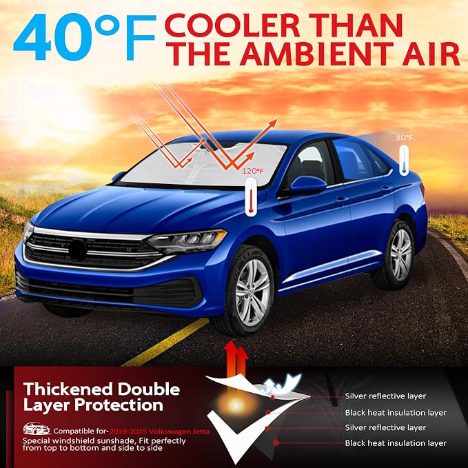 KAYZT Windshield Sun Shade for 2019-2025 Volkswagen VW Jetta Foldable Sunshade - Image 2