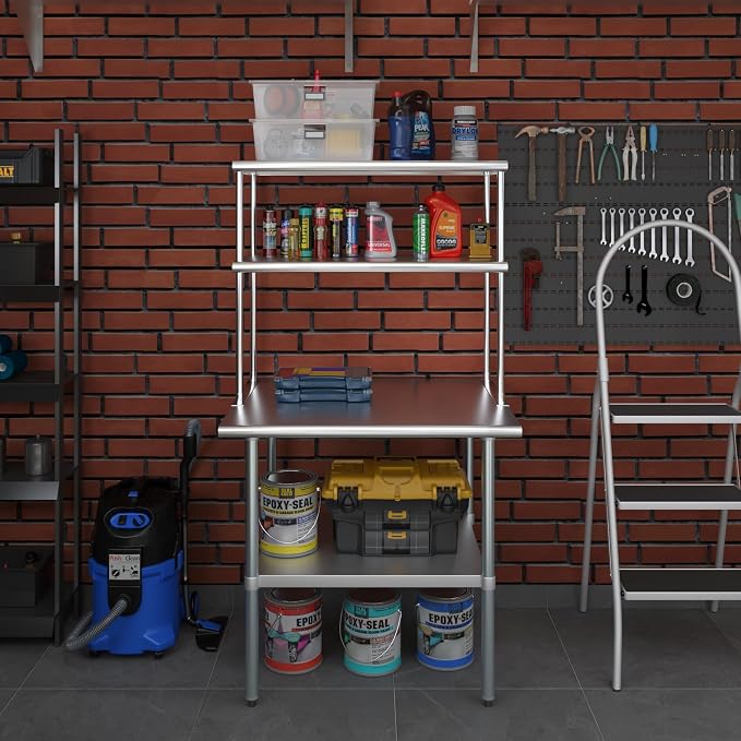 Amgood Stainless Steel Work Table Double Tier Overshelf | Metal Kitchen Prep - Image 7