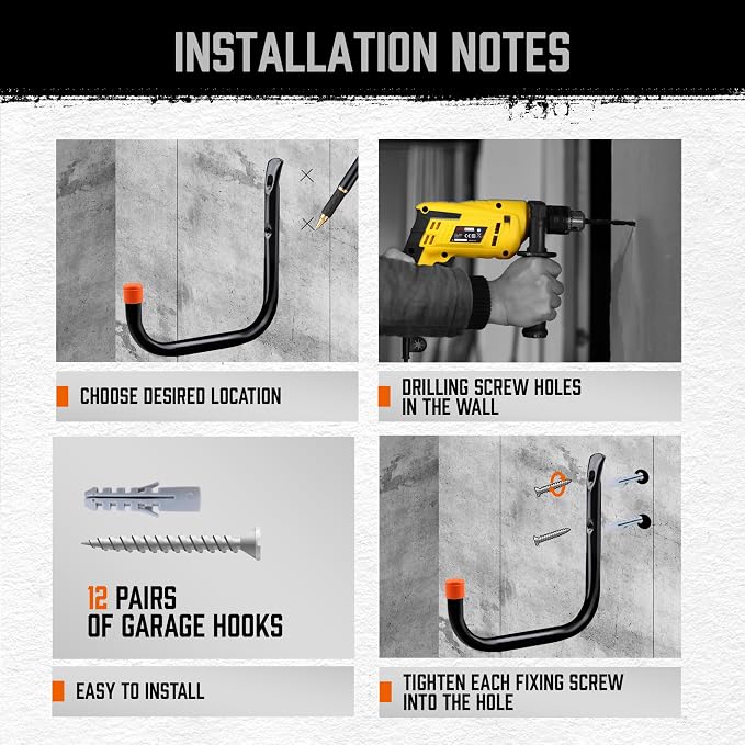 HORUSDY 6 Pack Garage Hooks, 8 inch Utility Hooks, Garage Hooks Heavy Duty Wall - Image 5