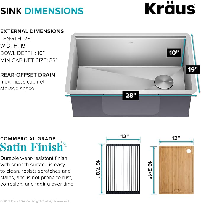 KRAUS Kore 28-Inch Undermount Workstation 16 Gauge Single Bowl Stainless Steel - Image 4