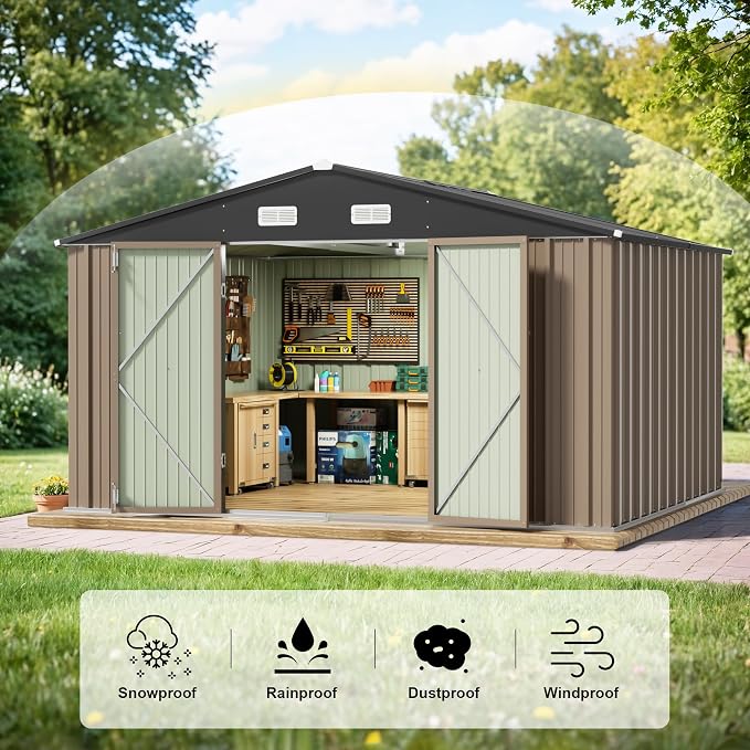 JUMMICO 10 x 10 FT Outdoor Storage Shed, Large Metal Garden Shed & Tool Sheds - Image 5