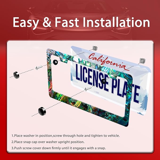 Personalized License Plate Frame Faux Abalone Stainless Steel Accessory Faux - Image 4