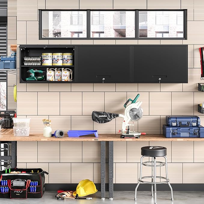 Metal Wall Cabinet with Locking Door and Shelf, Hanging Garage Cabinets with - Image 2