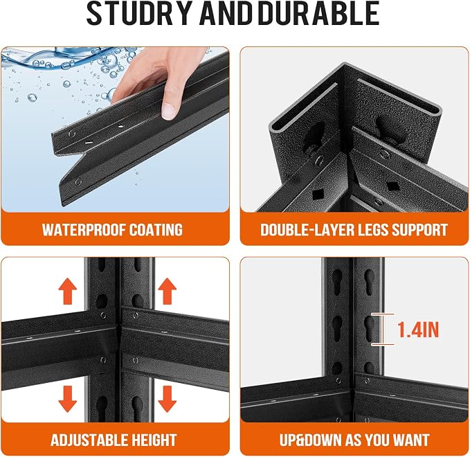 48" W Garage Shelving Unit, Garage Storage Shelves 3000LBS Heavy Duty Shelves - Image 5