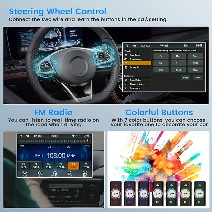 Car Stereo Double Din Wireless Carplay Android Auto, 7 Inch Touchscreen Car - Image 4