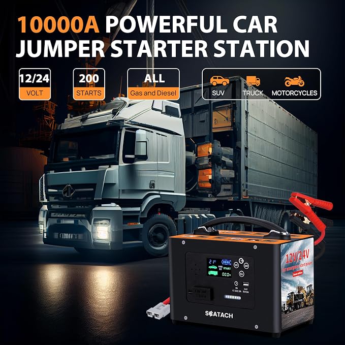 10000A Jump Starter, 24V 155WH Car Battery Jumper Starter - Image 2