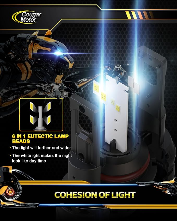 Cougar Motor 9007 Bulbs, HB5 Fog Lights 6500K White Non-Polarity 9007 Fog Bulb - Image 3