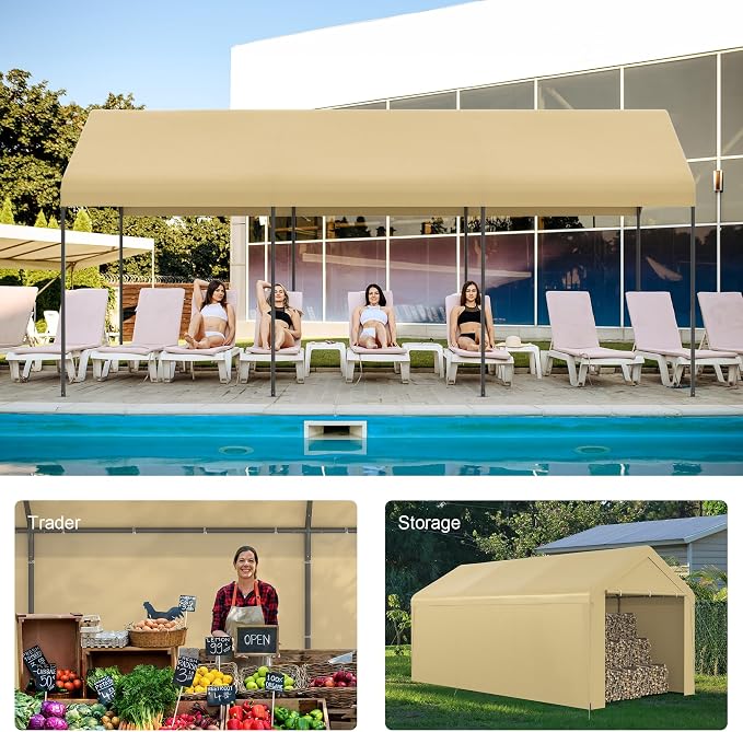Carport, 10‘ x 20’ Heavy Duty Portable Garage All-Season Car Canopy w/Removable - Image 7