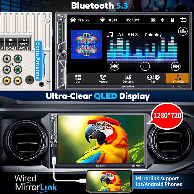 7" Double Din Car Stereo with Wireless Apple CarPlay and Android Auto, 240W - Image 5