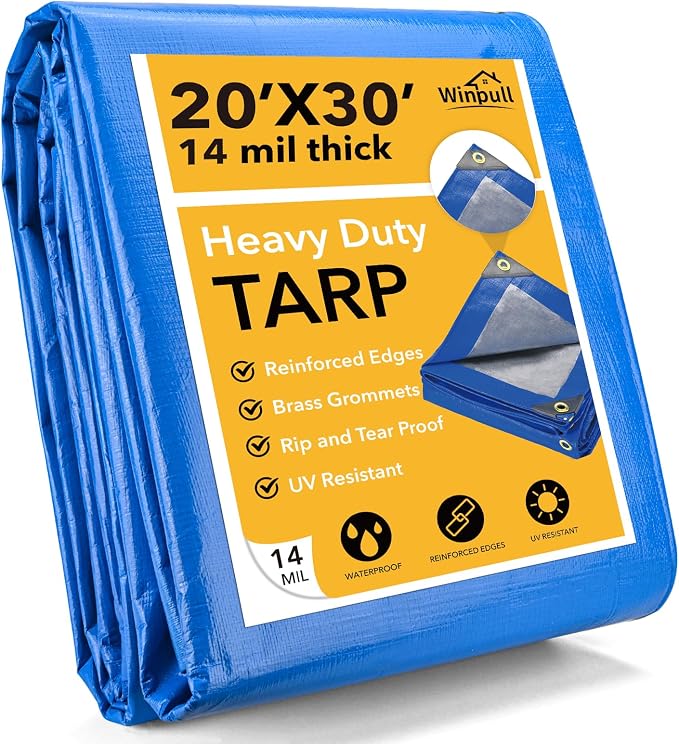 Tarp 20x30 Feet 14 Mil Heavy Duty Waterproof Tarp, Large Multipurpose Cover by Winpull
