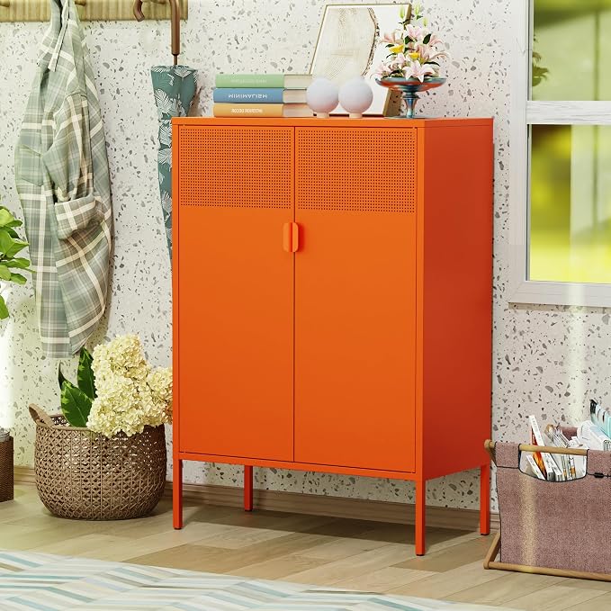 2 Mesh Door Metal Cabinet with Adjustable Shelves, Metal Storage Cabinet - Image 6
