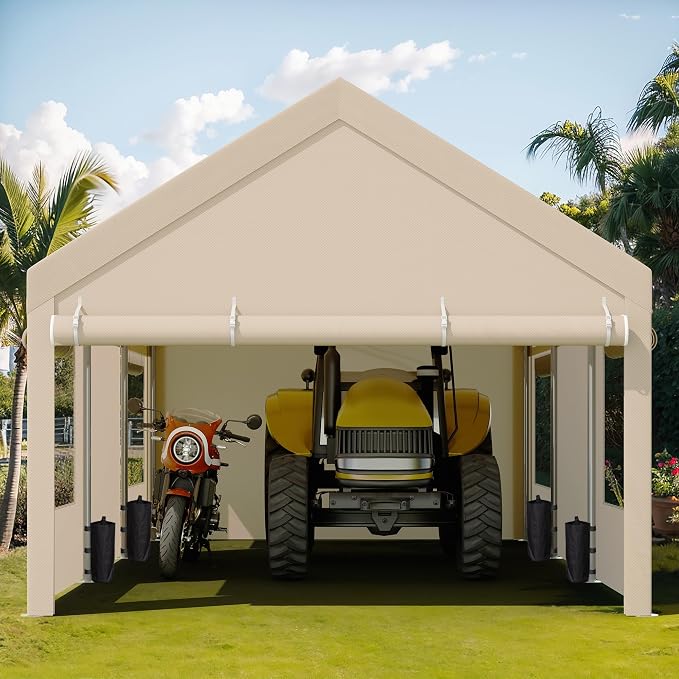 JY QAQA Carport, 10x20 FT Heavy Duty Carport Reinforced Steel Poles - Image 2