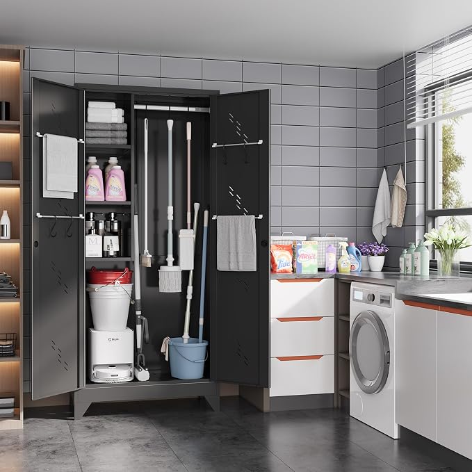 75" Metal Storage Cabinet, Tall Broom Cabinet, Garage Cabinets - Image 2