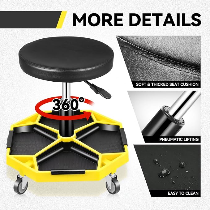 Auto Dynasty Mechanic Stool, Adjustable Rolling Pneumatic Creeper Garage Shop - Image 6