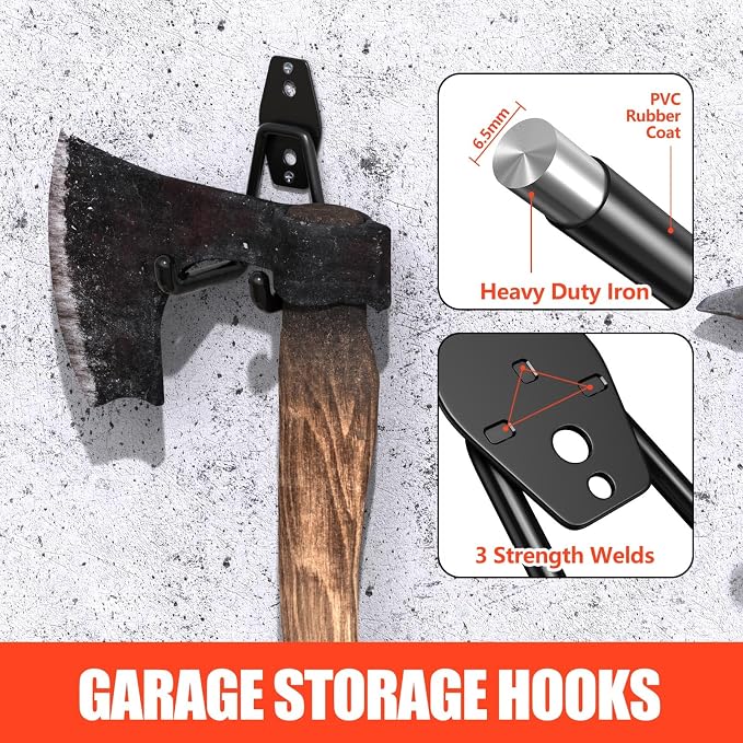 2 Pack Garage Hooks with Anti-Slip Coating Heavy Duty Wall Mount Hooks - Image 3