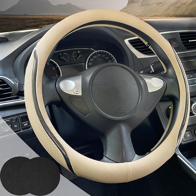 Car Steering Wheel Cover Beige, 14.5-15 inch Steering Wheel Covers by Muamos