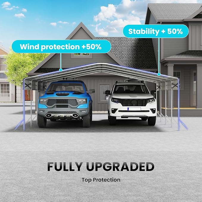 20x20ft Heavy Duty Metal Carport – Outdoor Galvanized Garage, Sturdy Structure - Image 6