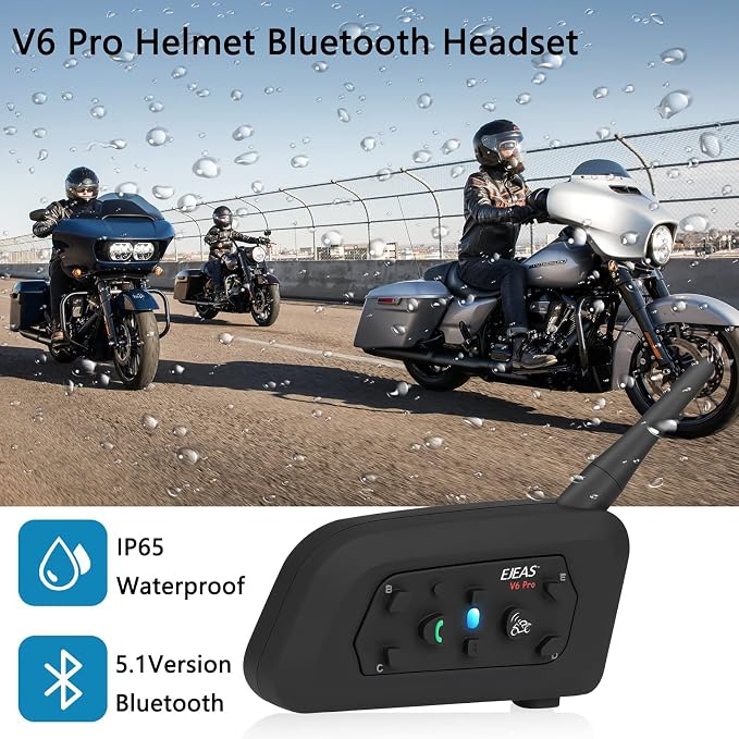 V6 Pro Motorcycle Helmet Bluetooth Intercom Headset 1200M 2 People Full Duplex - Image 3