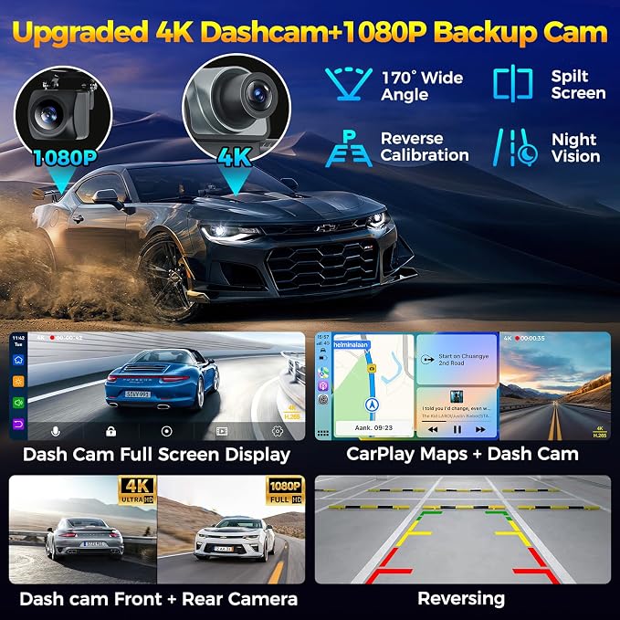10.26" Wireless Apple CarPlay Android Auto Car Screen - Image 3