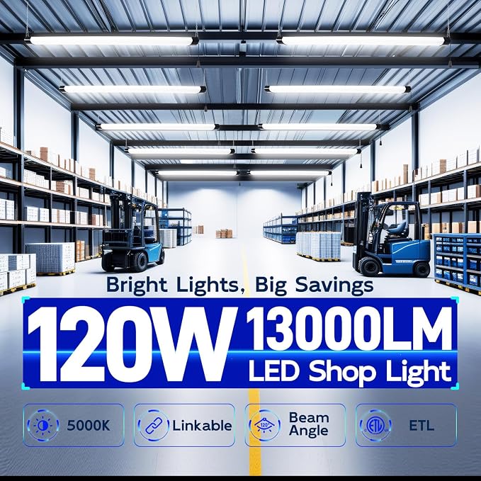 hykolity 4FT 120W LED Shop Light Linkable, 5000K Utility Shop Lights - Image 2