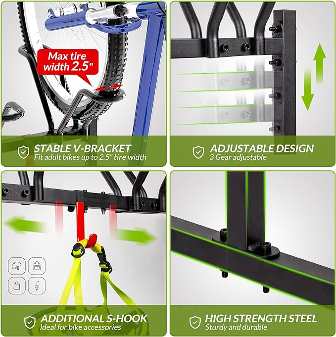 2 Bikes Floor Stand, Adjustable Bicycle Parking Rack - Image 2