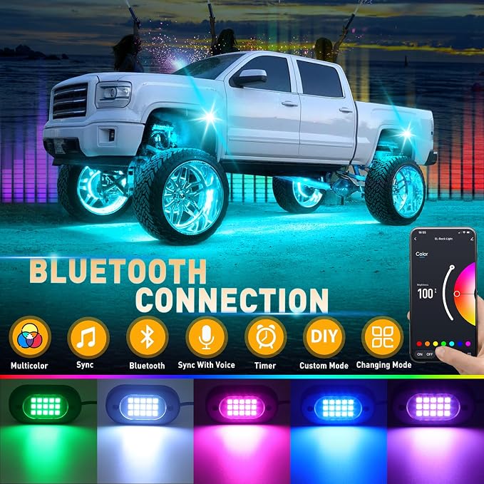 Honalia RGB Rock Lights for Trucks 8 pods, Neon Light Kits for UTV - Image 2