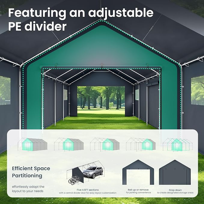 PHI VILLA 13'x24'x9.6' Outdoor Portable Storage Shelter Shed Garage - Image 5