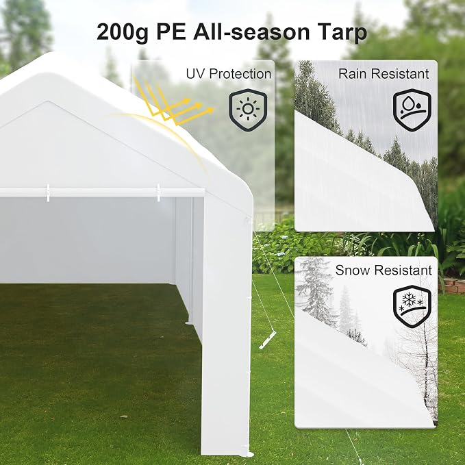 Carport 10x20 Heavy Duty Portable Garage w/Removable Sidewalls & Roll-Up Door - Image 6