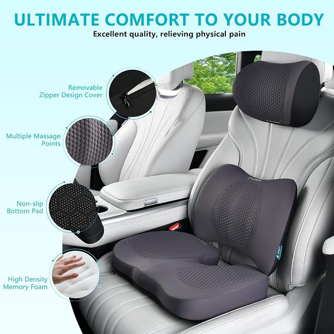 FLORICH 3 PCS Seat Cushion for Carseat Lumbar Support Pillow Car Neck Headrest - Image 3