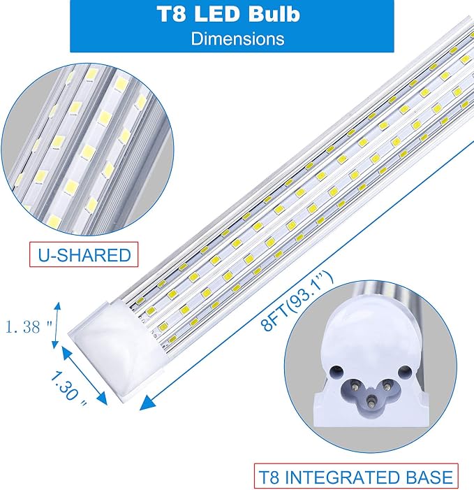 (6-Pack, 8FT LED Shop Light, U Shape Integrated T8 LED Tube Light, 6000K Cold - Image 3