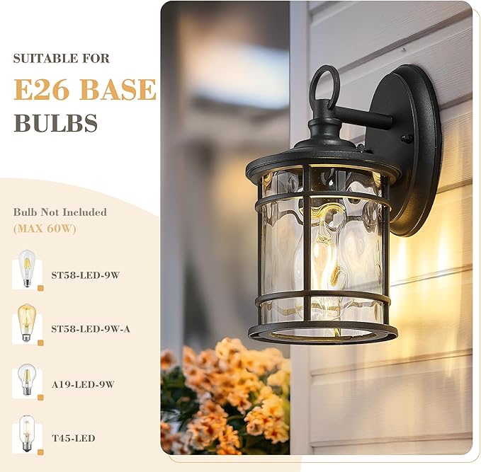 Emliviar 1-Light Outdoor Wall Mounted Lighting, Matte Black Outside Porch Light - Image 2